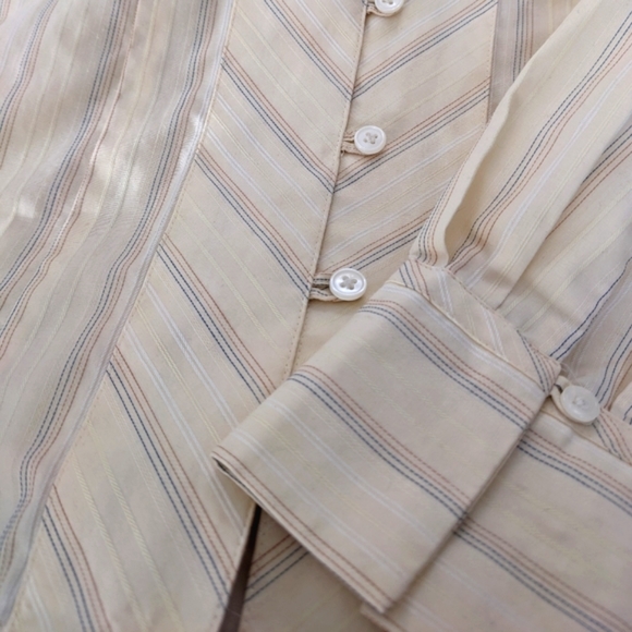 Van Heusen wrinkle free pinstripe button down light academia shirt pale yellow - Picture 5 of 9